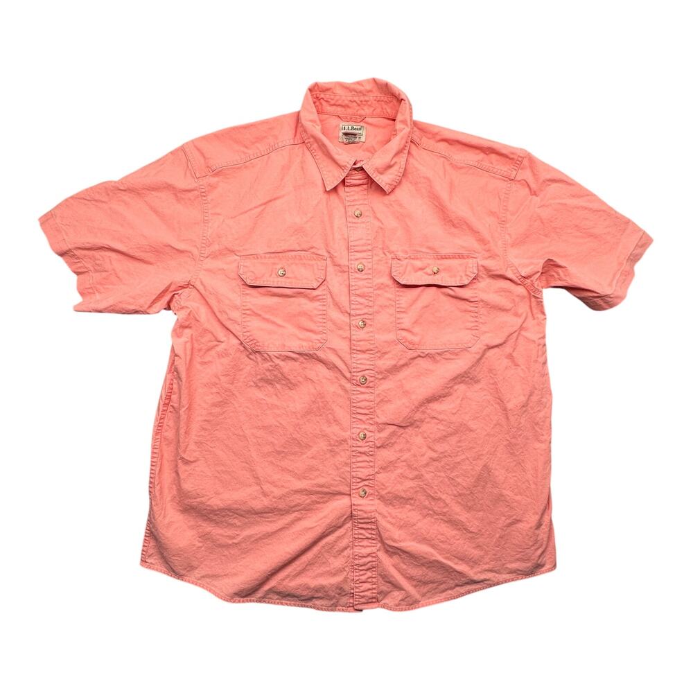 LL Bean Sunwashed Canvas Shirt Traditional Fit Short Sleeve Button Men XL Orange